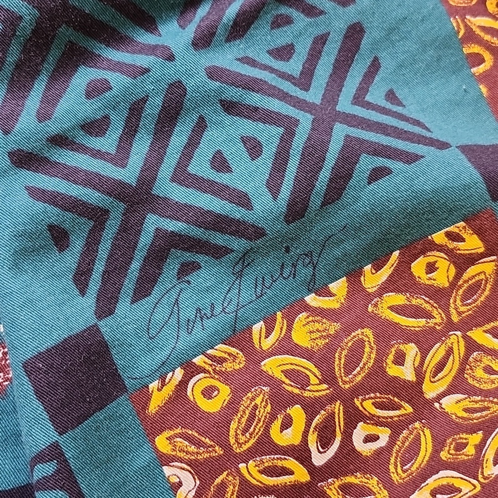 Gene Ewing BIS Vintage 80s Patchwork Print Circle Skirt Green Brown Size Small - Picture 4 of 10